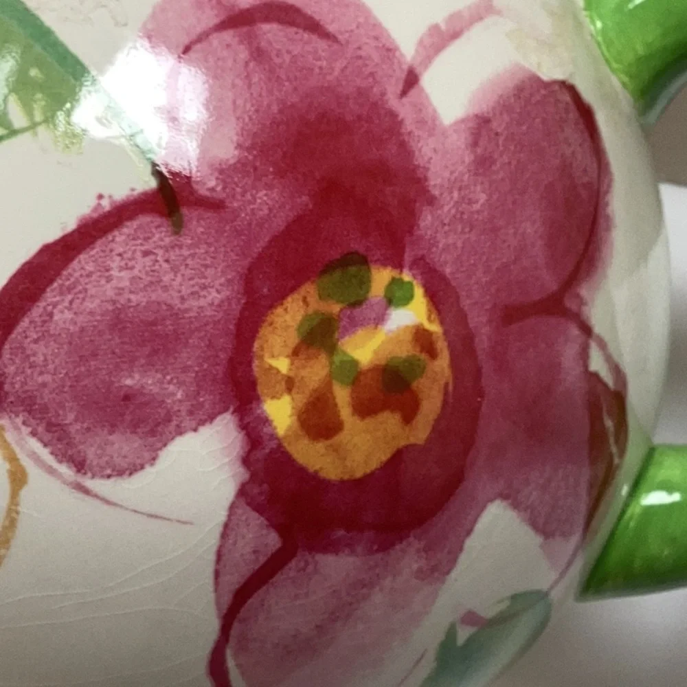 Colorful‎ Telefora Floral Ceramic Orange Pink Green Hippie Happy Charming Teapot